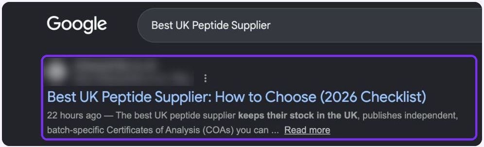 The client's supplier guide in position 2 on Google.